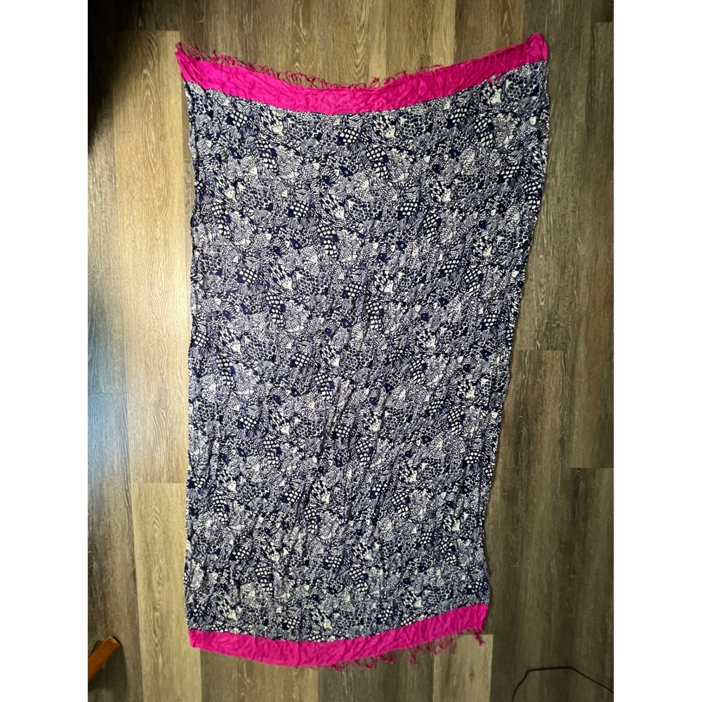 Lilly Pulitzer Scarf Sarong Womens OS Pink Navy Sea Life Print Tassel Fringe